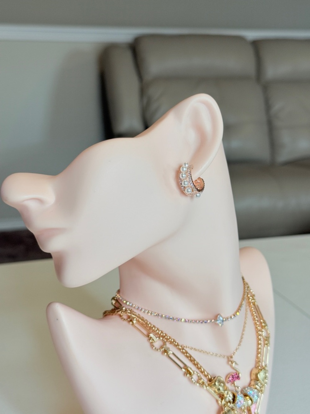 Rose Gold Pearl Huggie Earrings - Picture 3 of 10